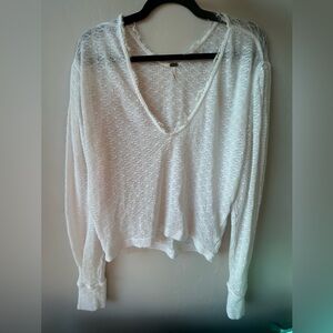 Free People White Lacy Long Sleeve Top